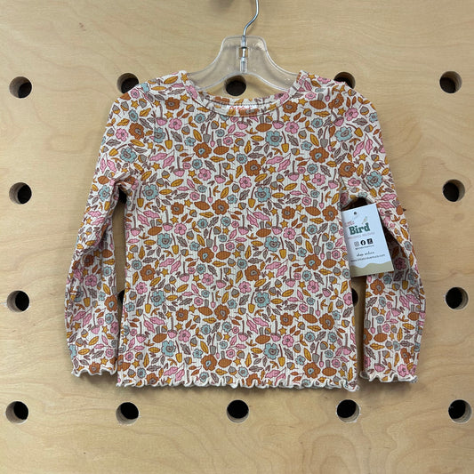 Beige Mushroom Floral Ribbed Top