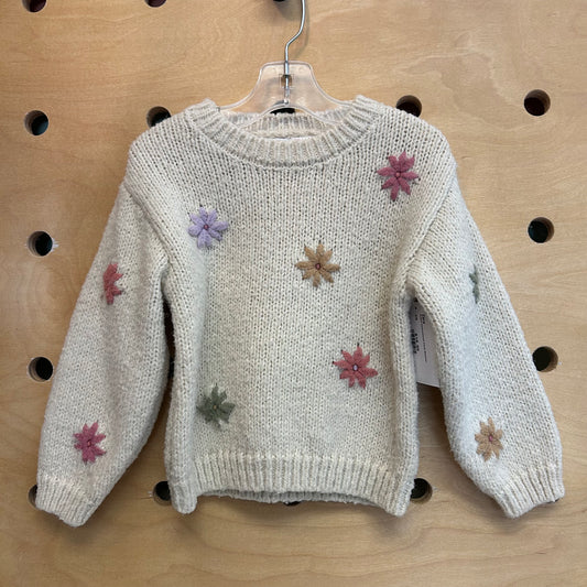 Cream Embroidered Floral Sweater