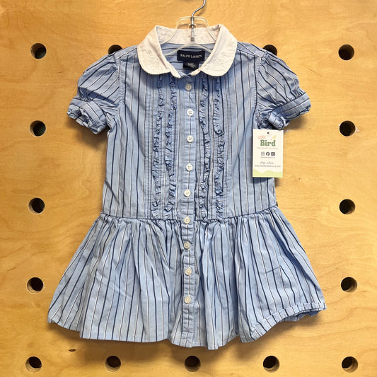 Blue/White Striped Embroider Collar Dress