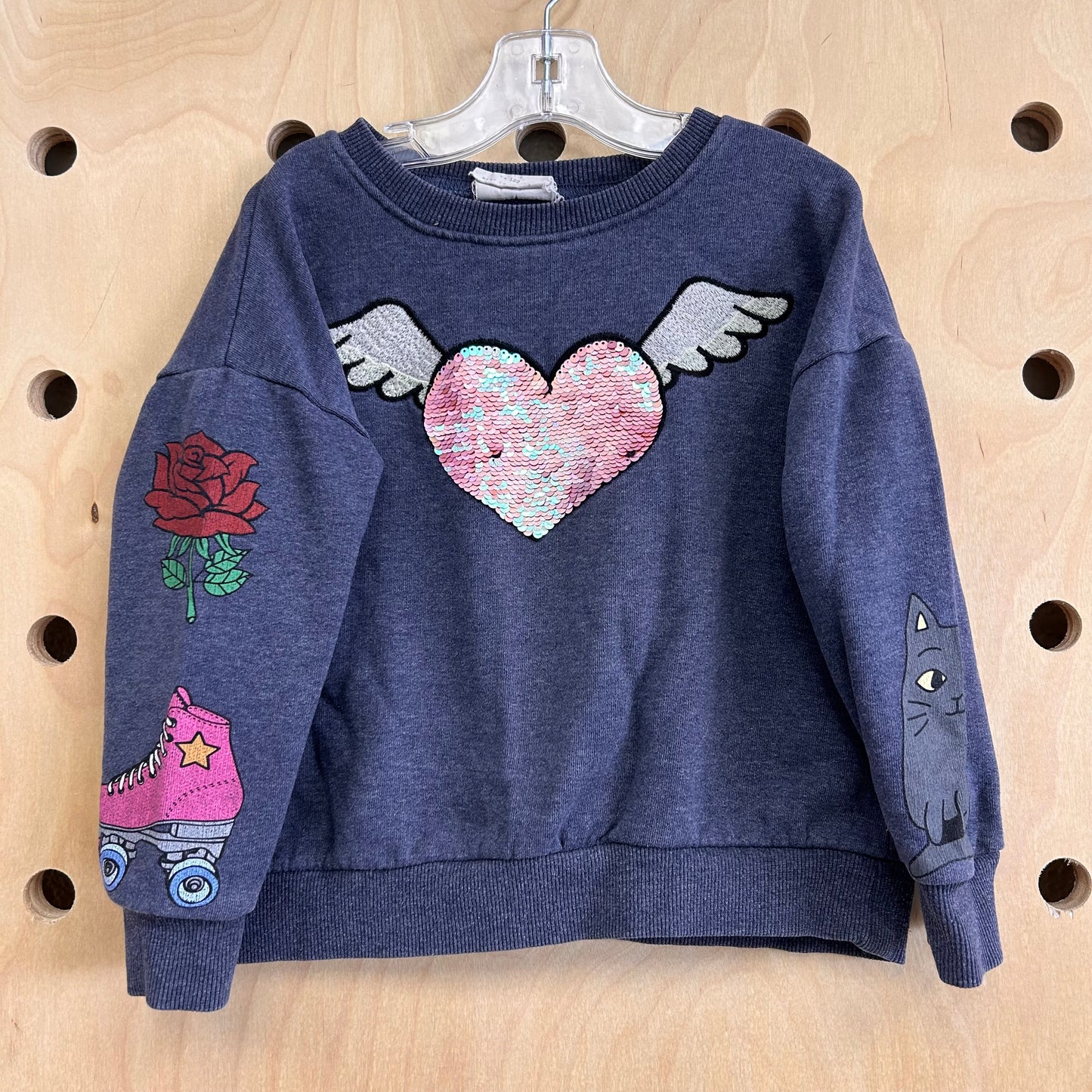 Flip Sequin Winged Heart Pullover