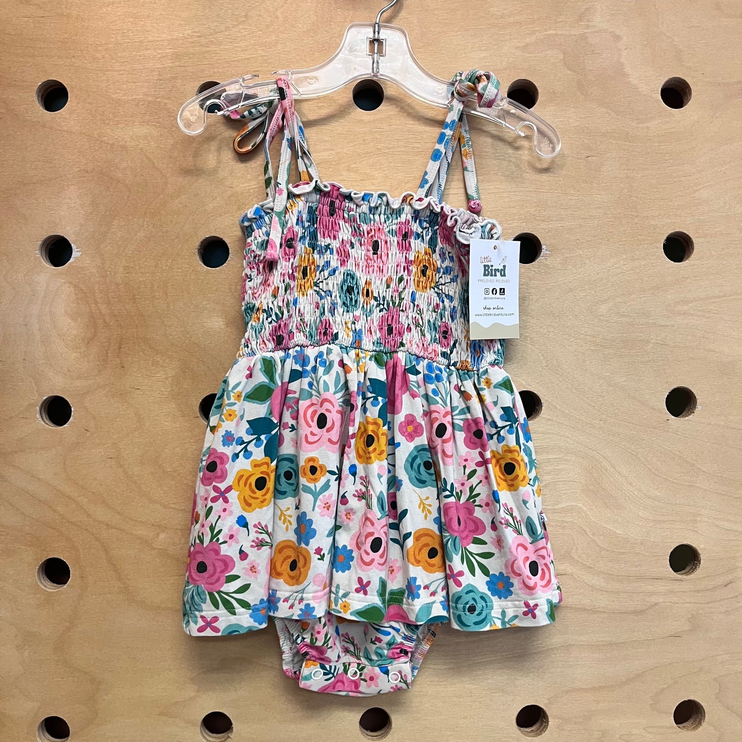 White Floral Smocked Bodysuit/Dress