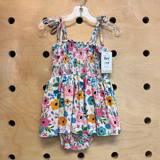 White Floral Smocked Bodysuit/Dress
