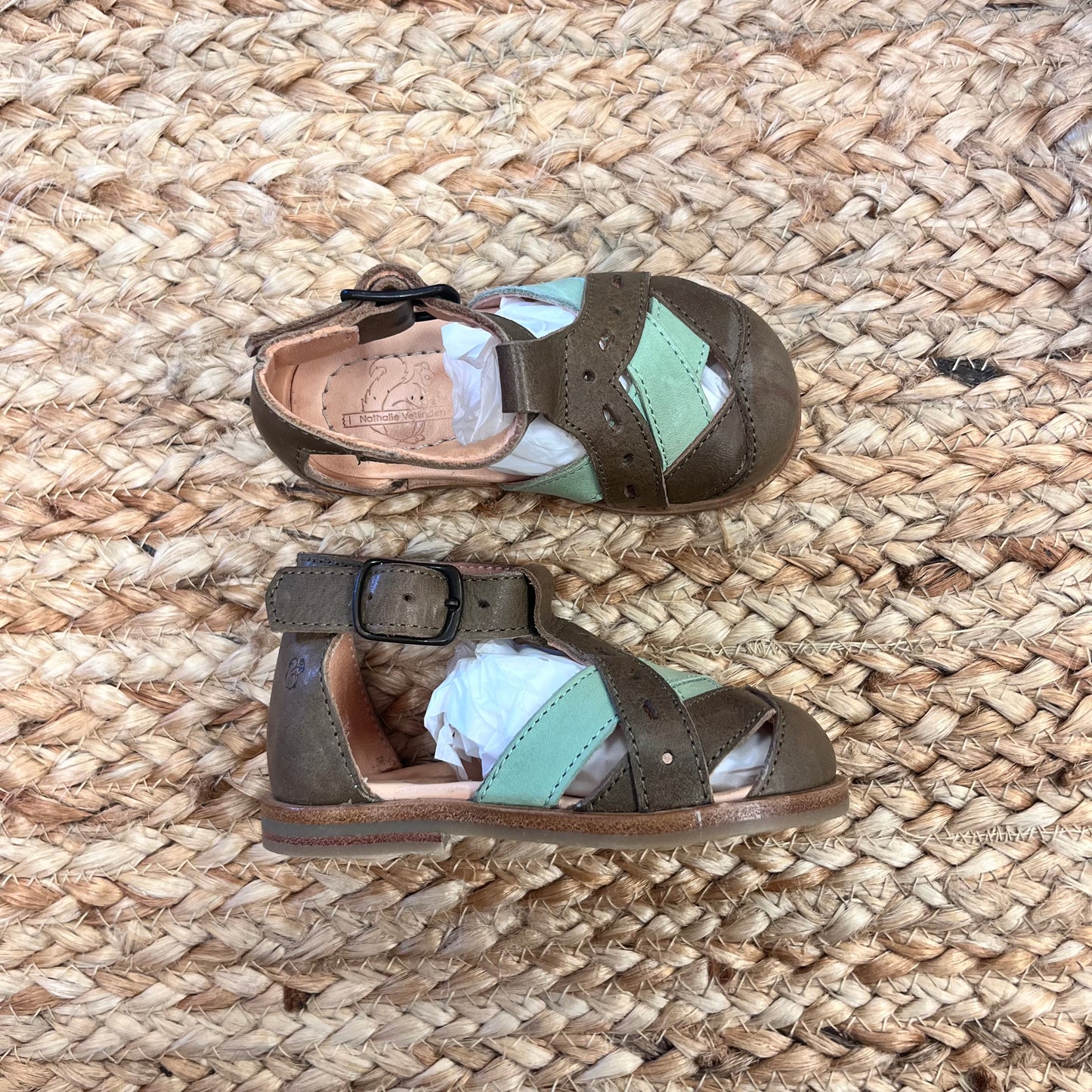 Brown/Green Leather Cottage Sandals