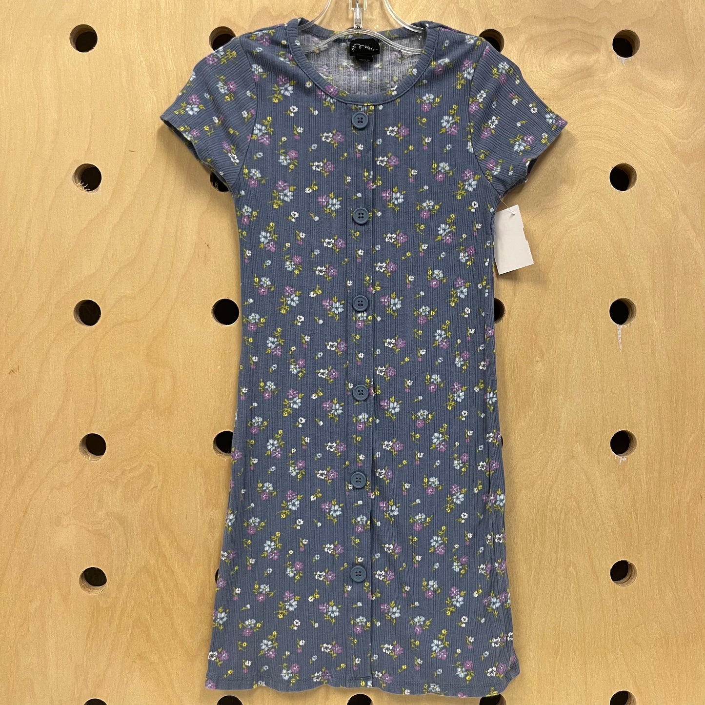 Blue Floral Button Down Ribbed Dress