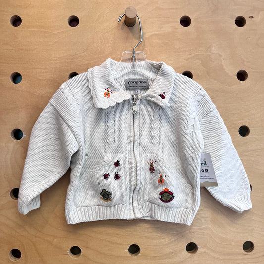 Cream Embroidered Knit Sweater
