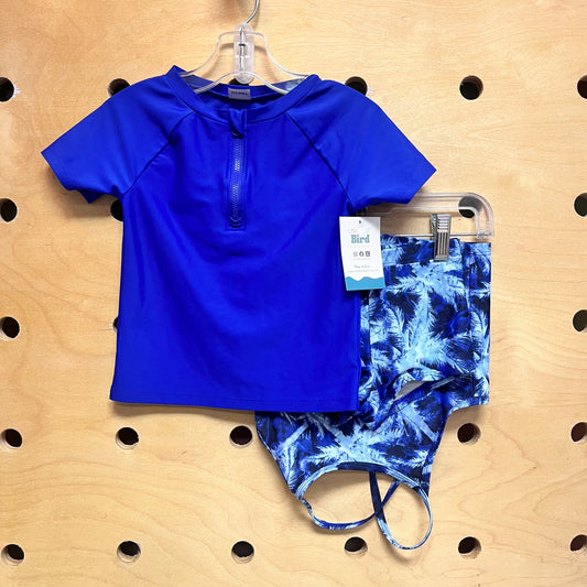 3pc. Blue Palm Tree Swimsuit Set