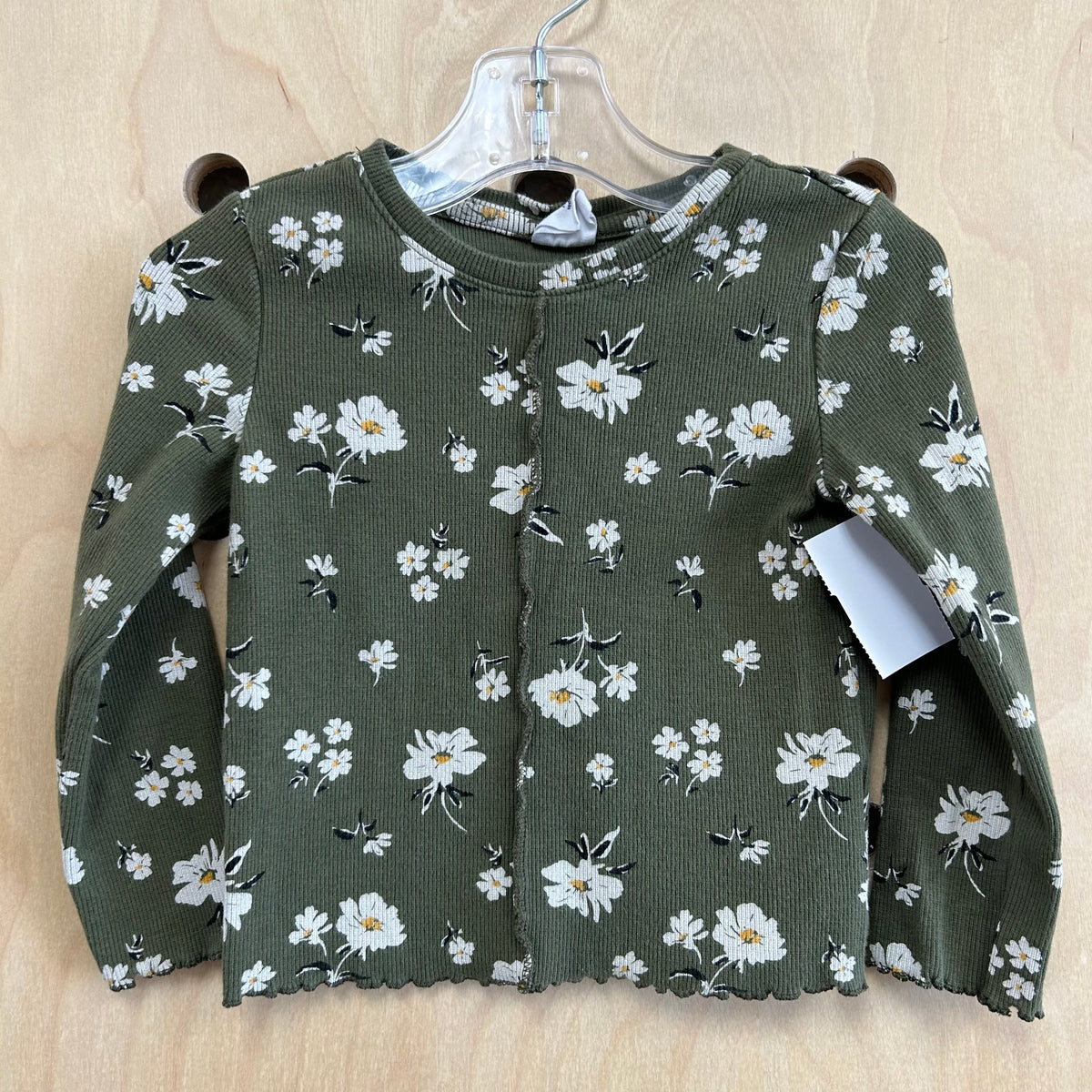 Green Floral Ribbed Top