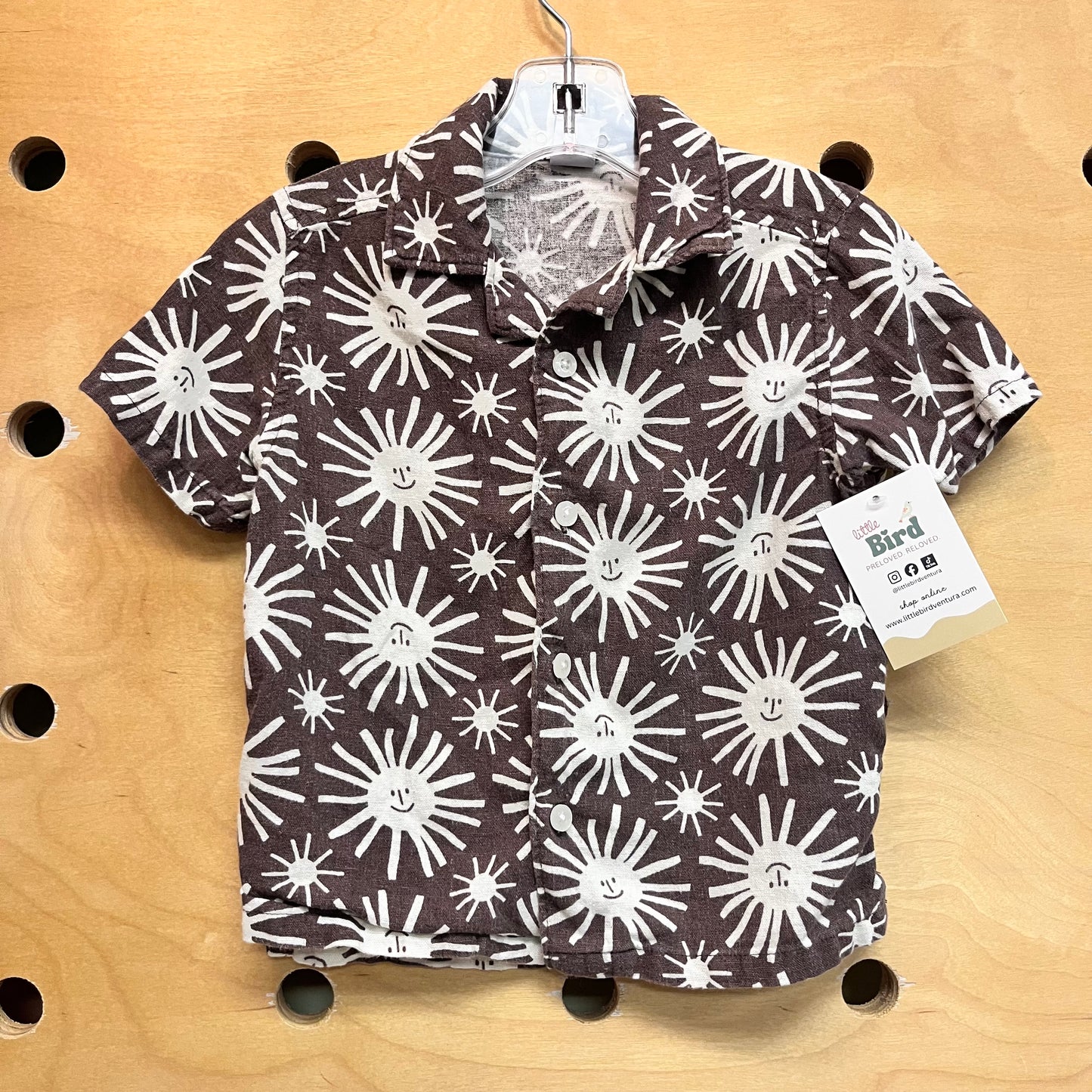 Brown/White Linen Suns Button Up