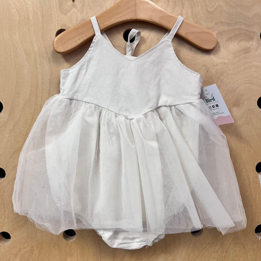 Beige Linen Blend Tulle Skirt Romper