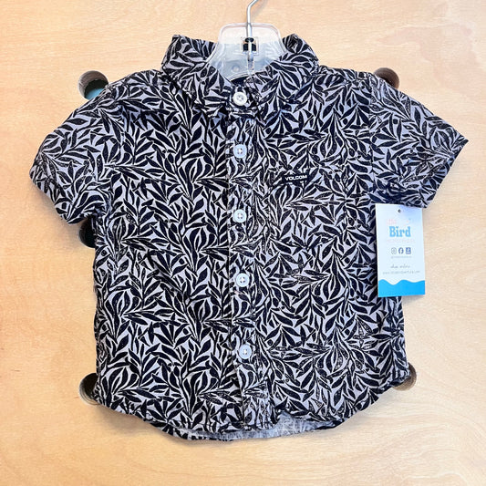 Black Leaves Linen Blend Button Up