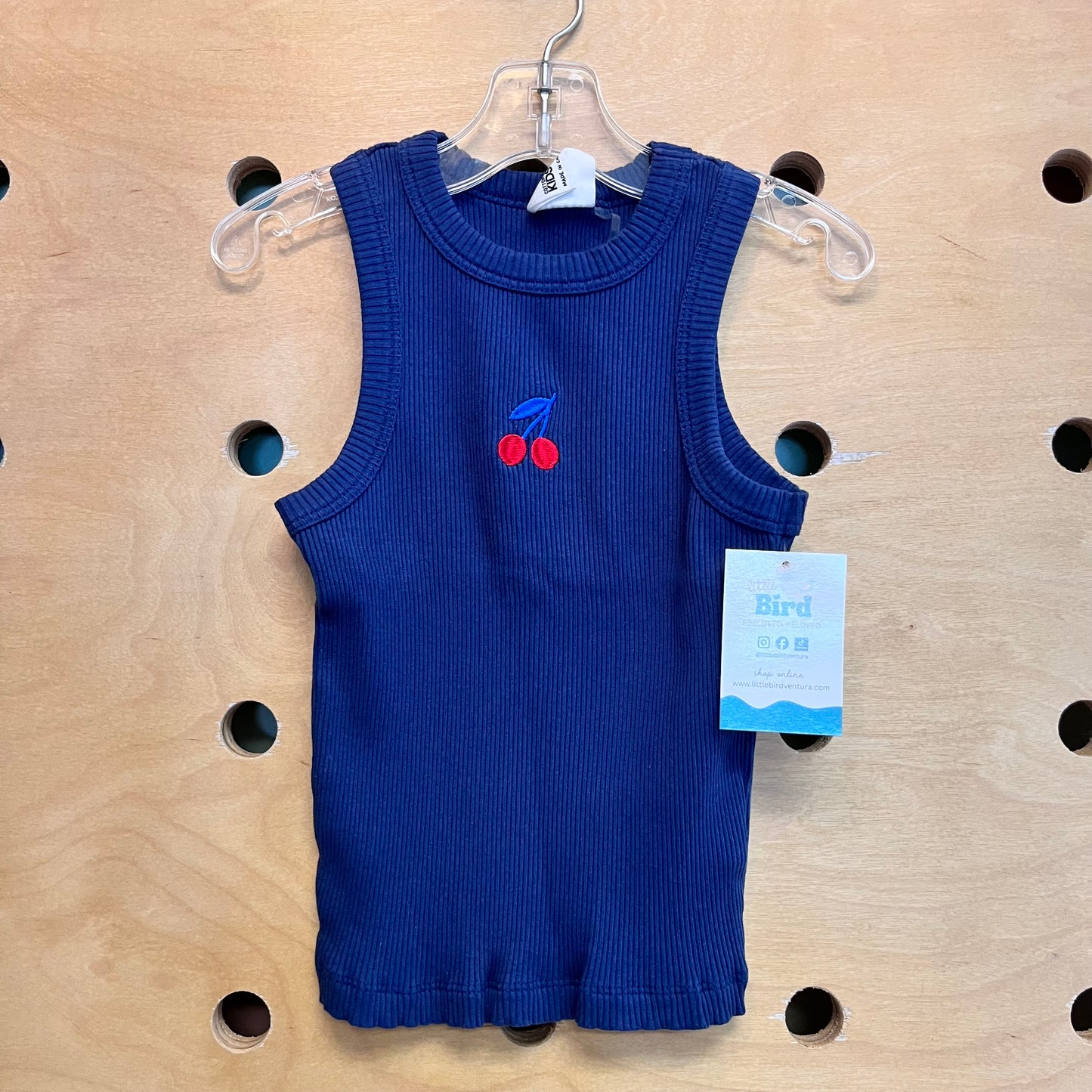 Navy Embroidered Cherry Tank