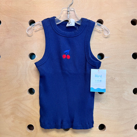 Navy Embroidered Cherry Tank