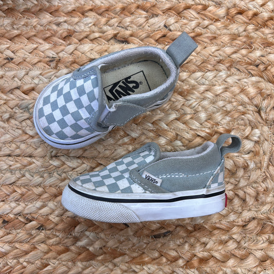Gray & White Checkerboard Slip Ons