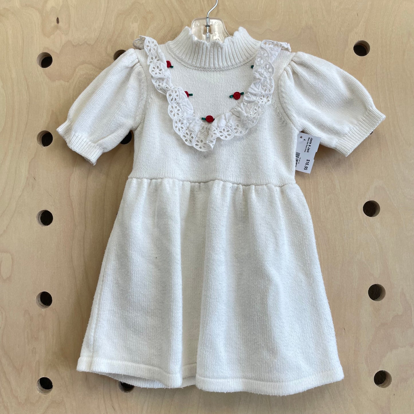 White Knit Rose Dress