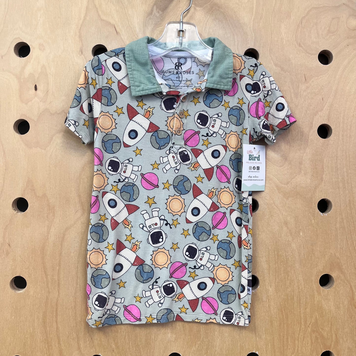Teal Bamboo Astronauts Collar Tee