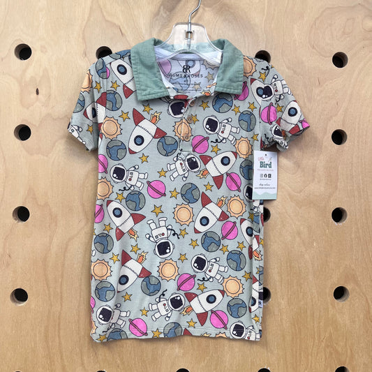 Teal Bamboo Astronauts Collar Tee