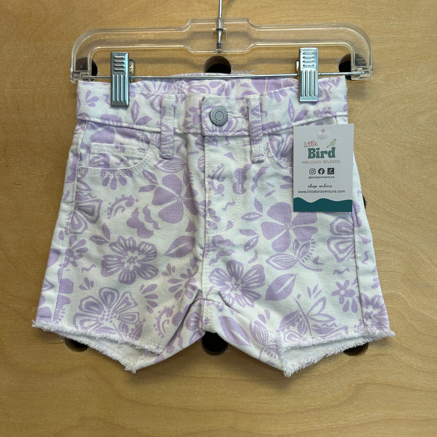 White & Lavender Denim Shorts