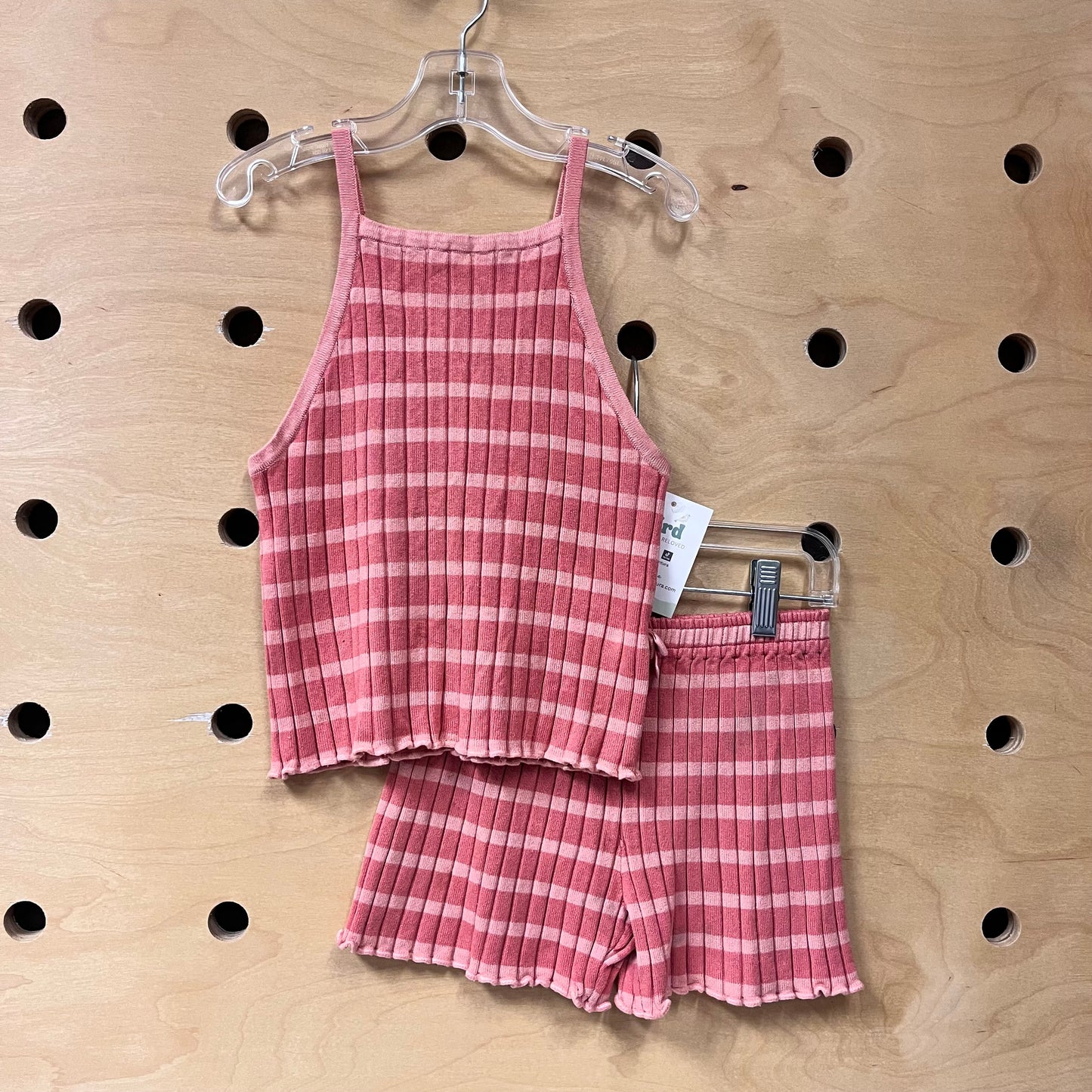 Pink Striped Wide Ribbed Tank & Shorts