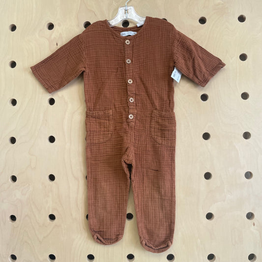 Brown Gauze Button Romper