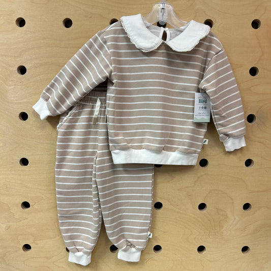 Beige & Cream Striped Organic Outfit