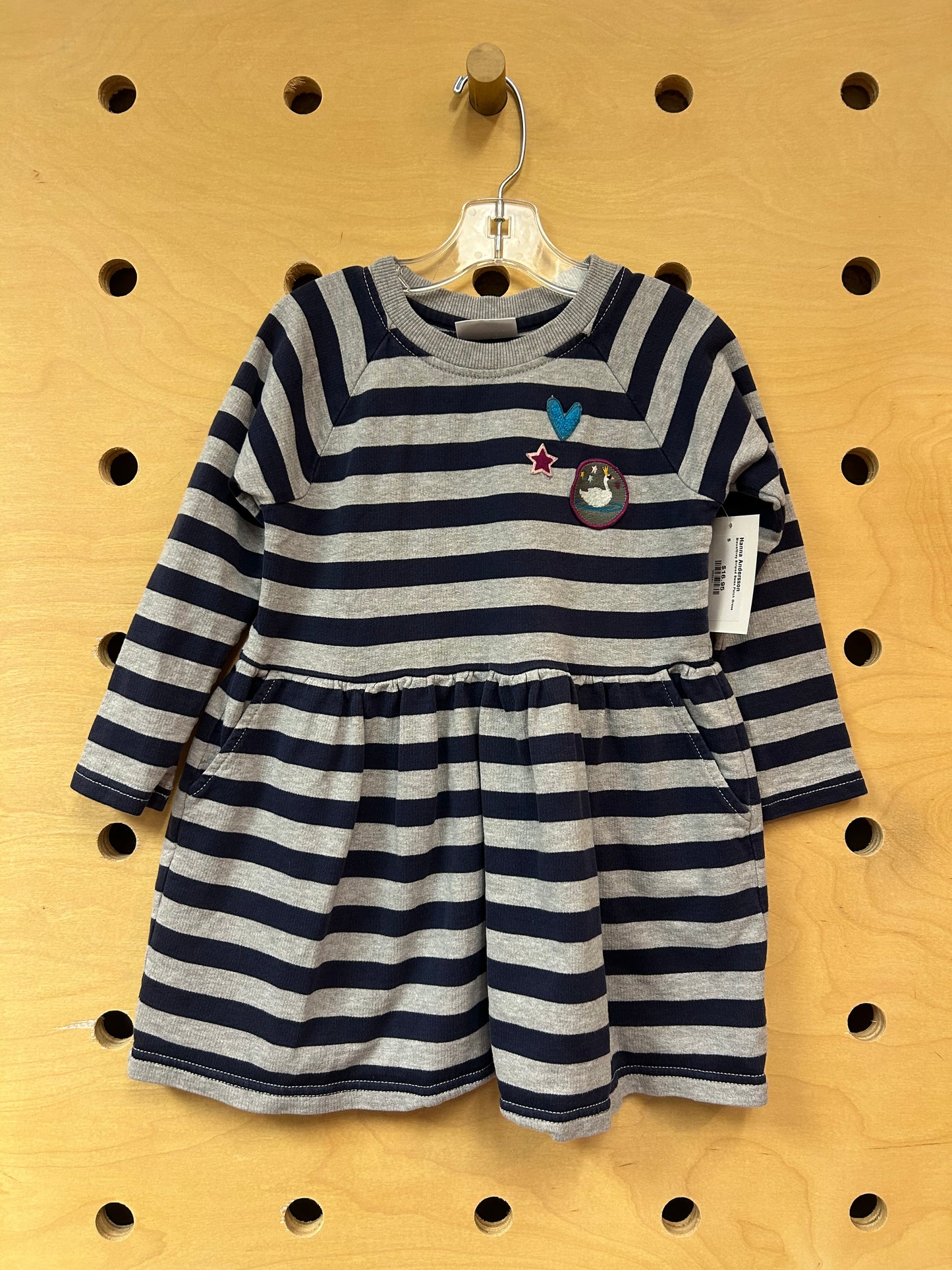 Blue/Grey Striped Swan Patch Dress