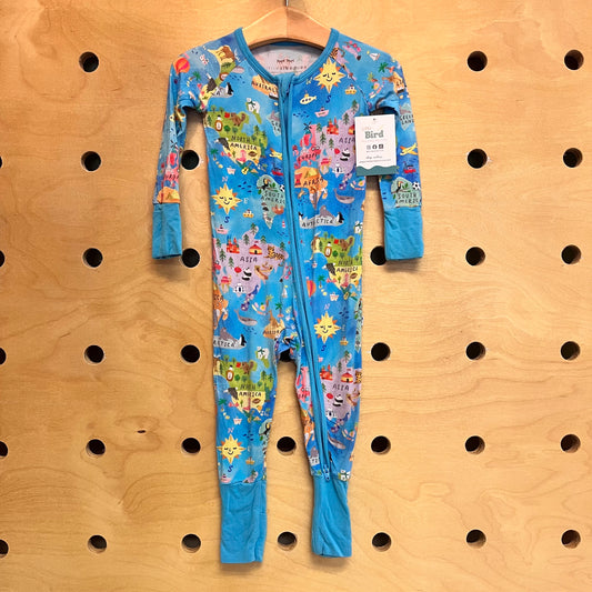 Blue World Map Bamboo Zippy