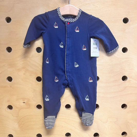 Blue Embroider Sailboats Footies