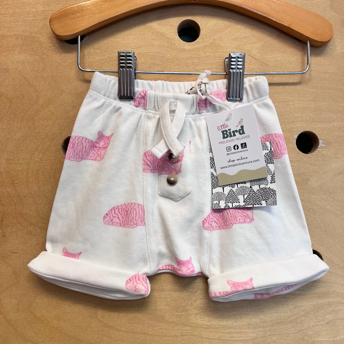 Organic White/Pink Cat Shorts NEW