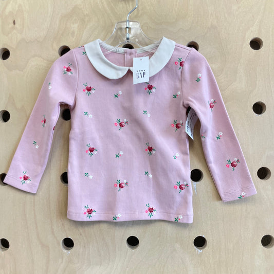 Pink Ribbed Floral Collar Top NEW!