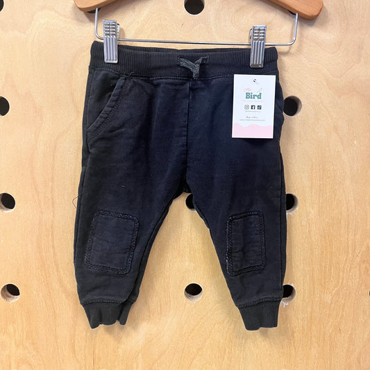 Black Knee Patch Drawstring Joggers