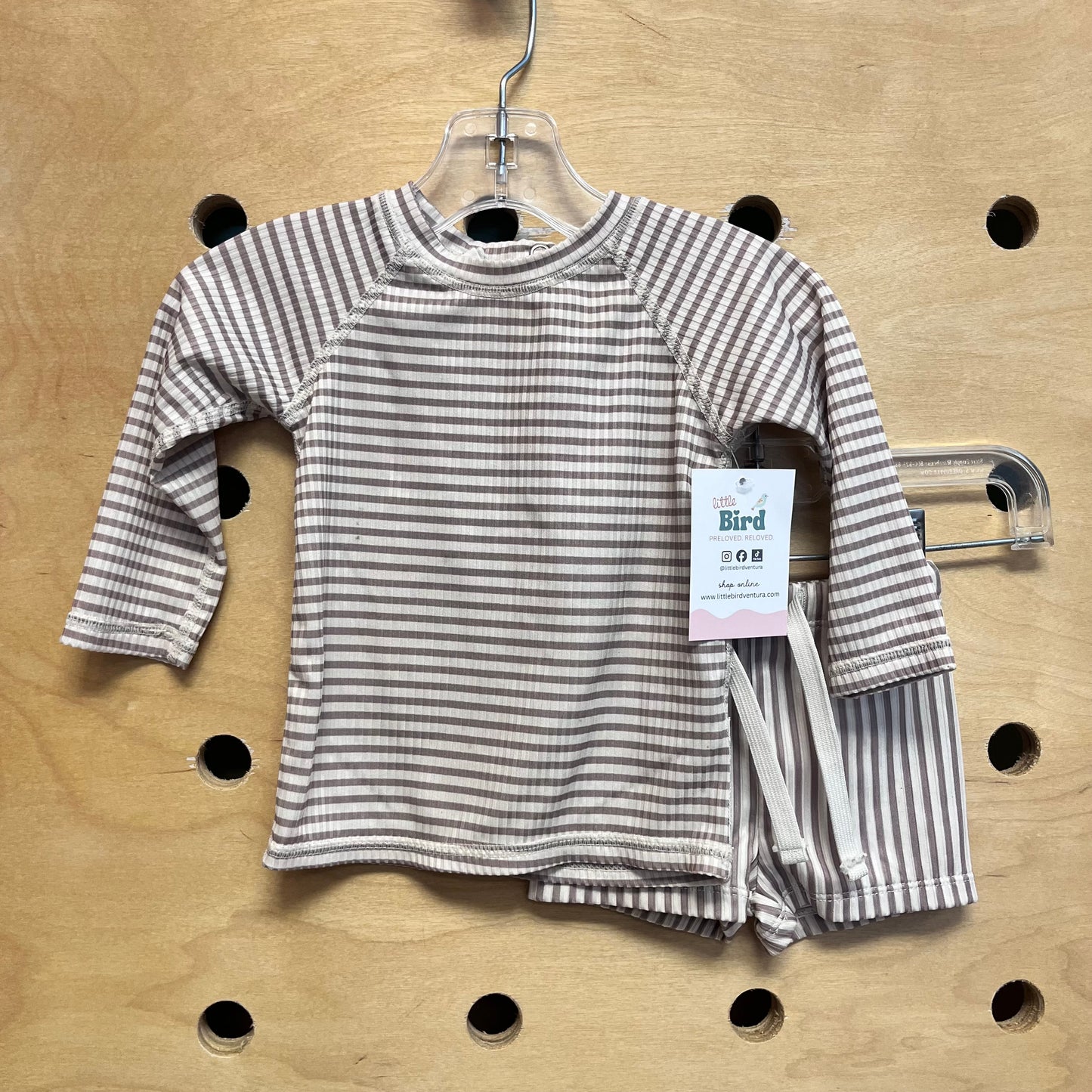 Cream/Tan Striped Ribbed Swim Set