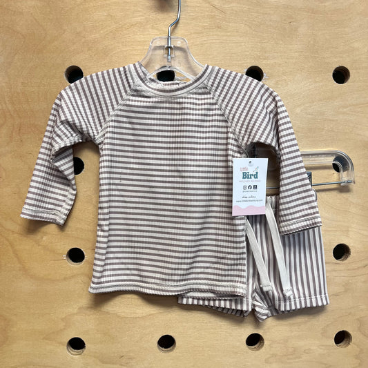 Cream/Tan Striped Ribbed Swim Set