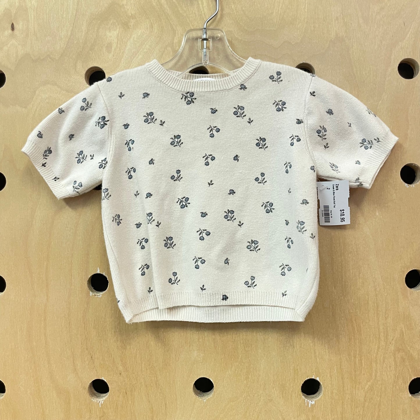 Cream & Blue Floral Knit Top