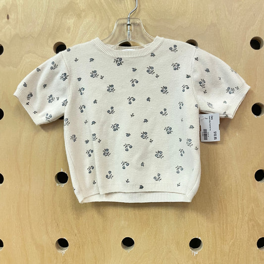 Cream & Blue Floral Knit Top