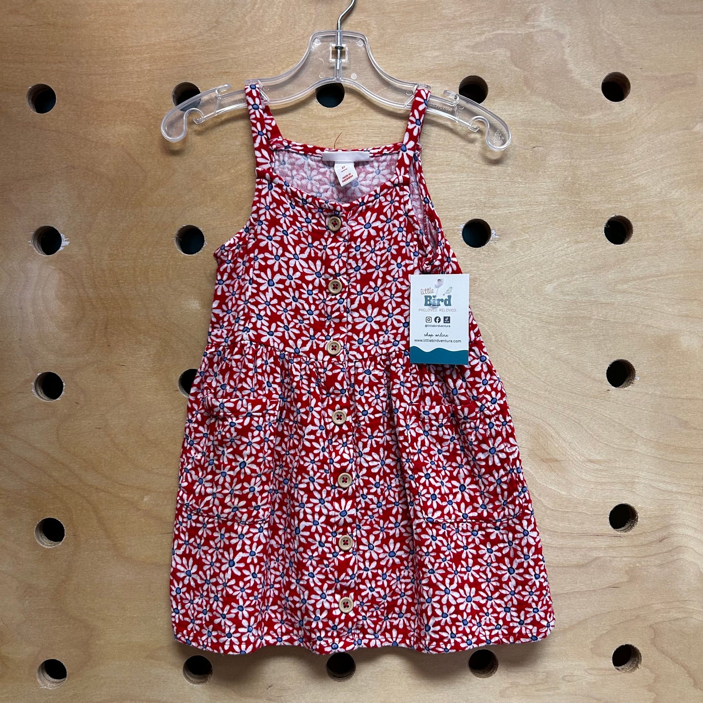 Red/Blue Floral Gauze Button Dress