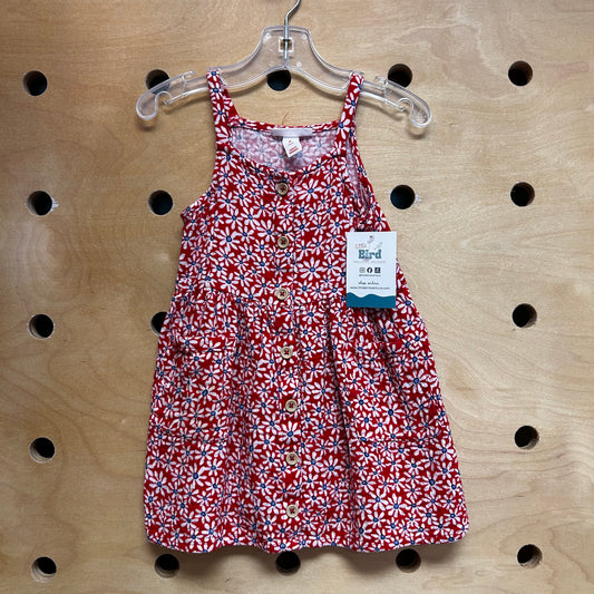 Red/Blue Floral Gauze Button Dress