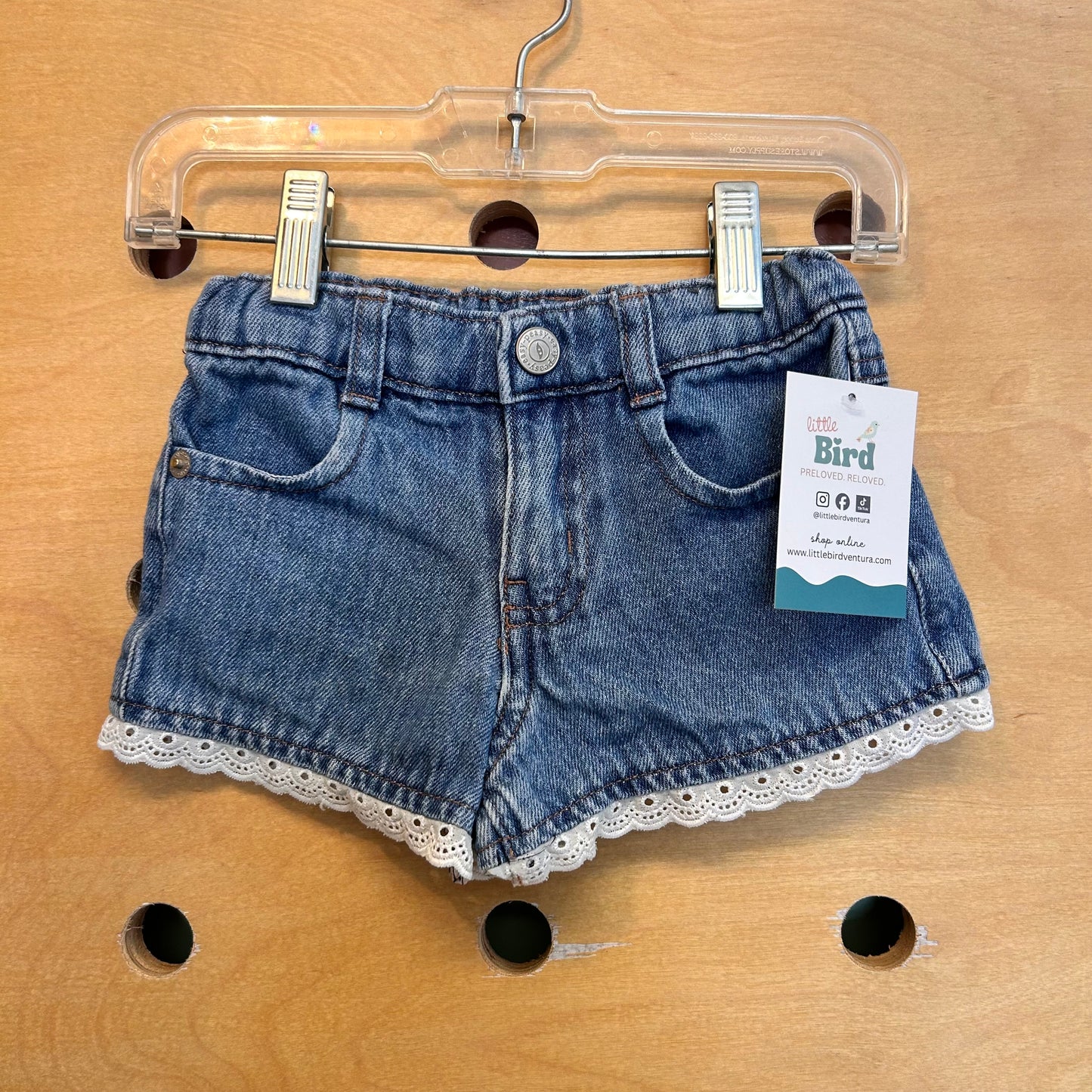 Denim Lace Hem Cotton Shorts