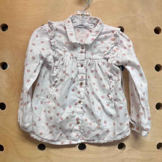 White/ Pink Polka Dot Button Up