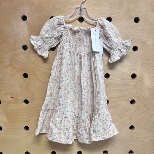 Cream/Pink Floral Smocked Dress NEW!!