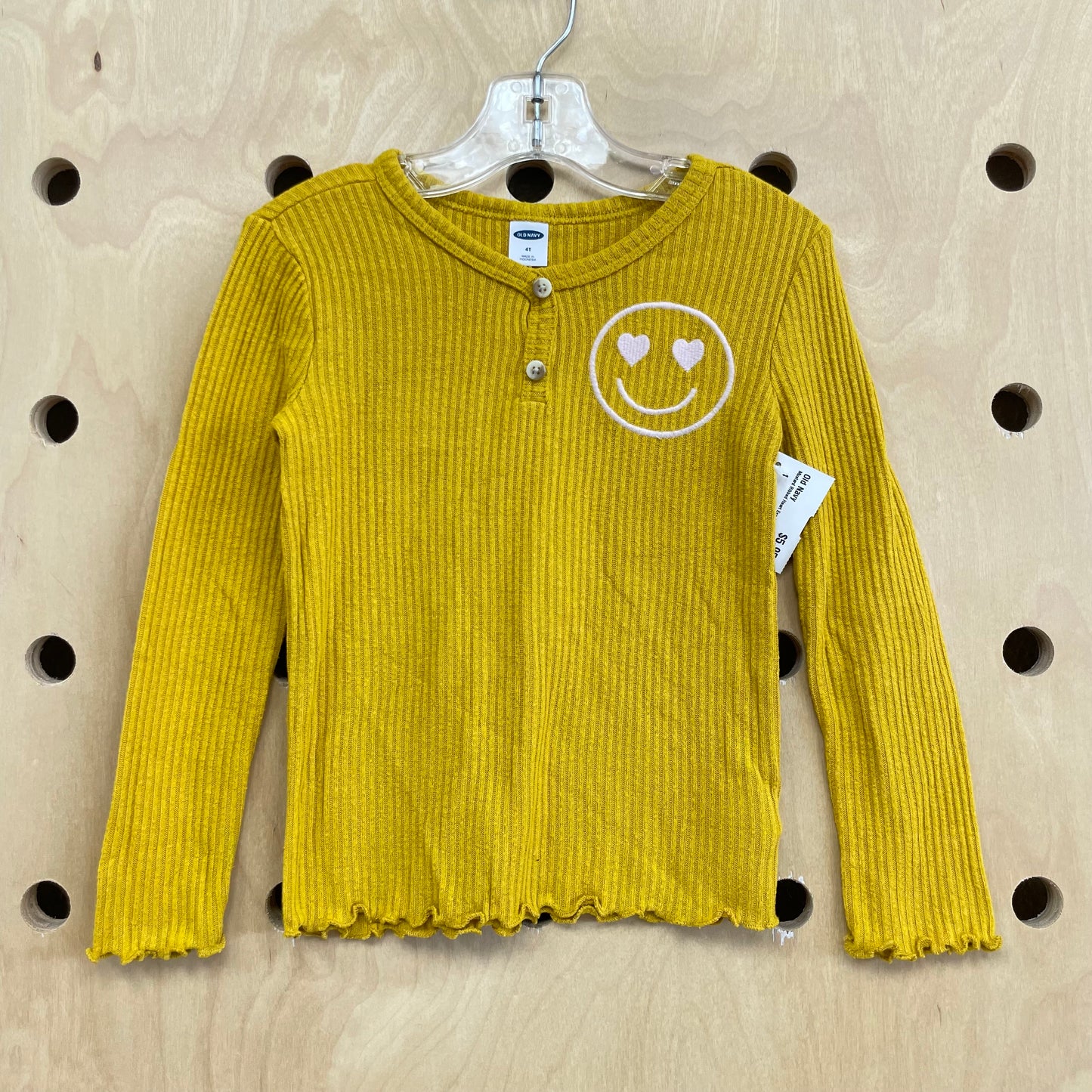 Mustard Ribbed Heart Eye Emoji Top