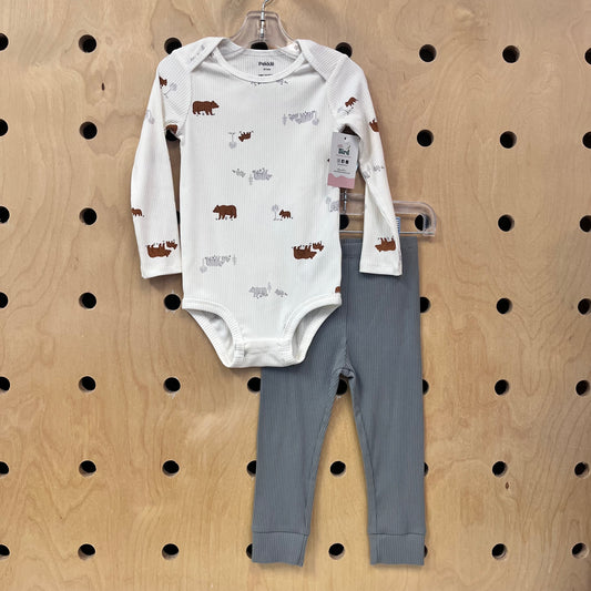 Cream & Grey Ribbed Bear Outfit