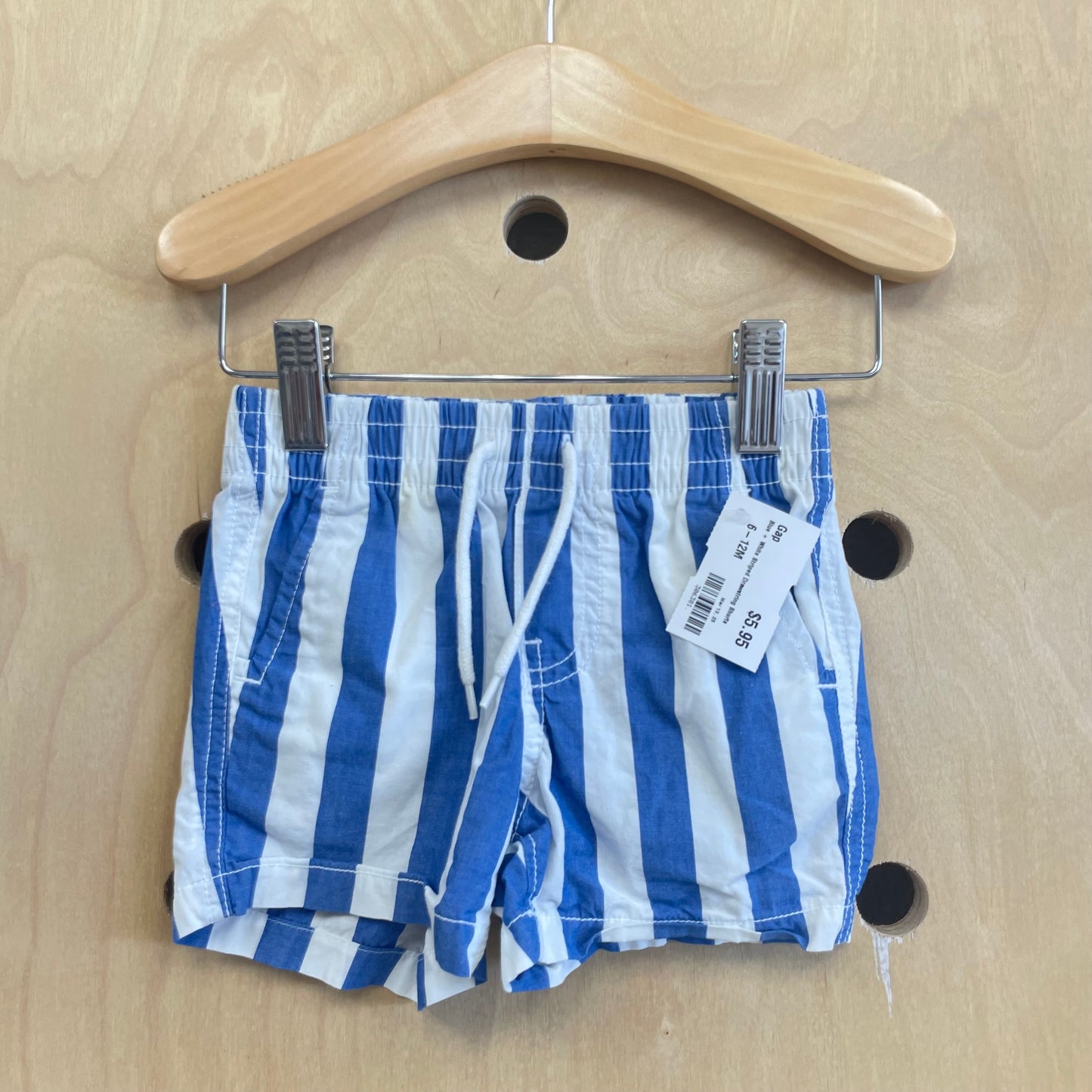 Blue + White Striped Drawstring Shorts