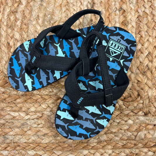 Black/Blue Shark Ankle Strap Flip Flops