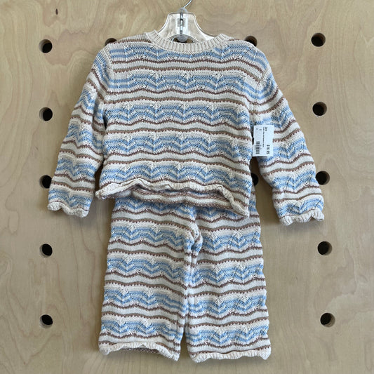 Cream & Blue Knit Sweater & Shorts