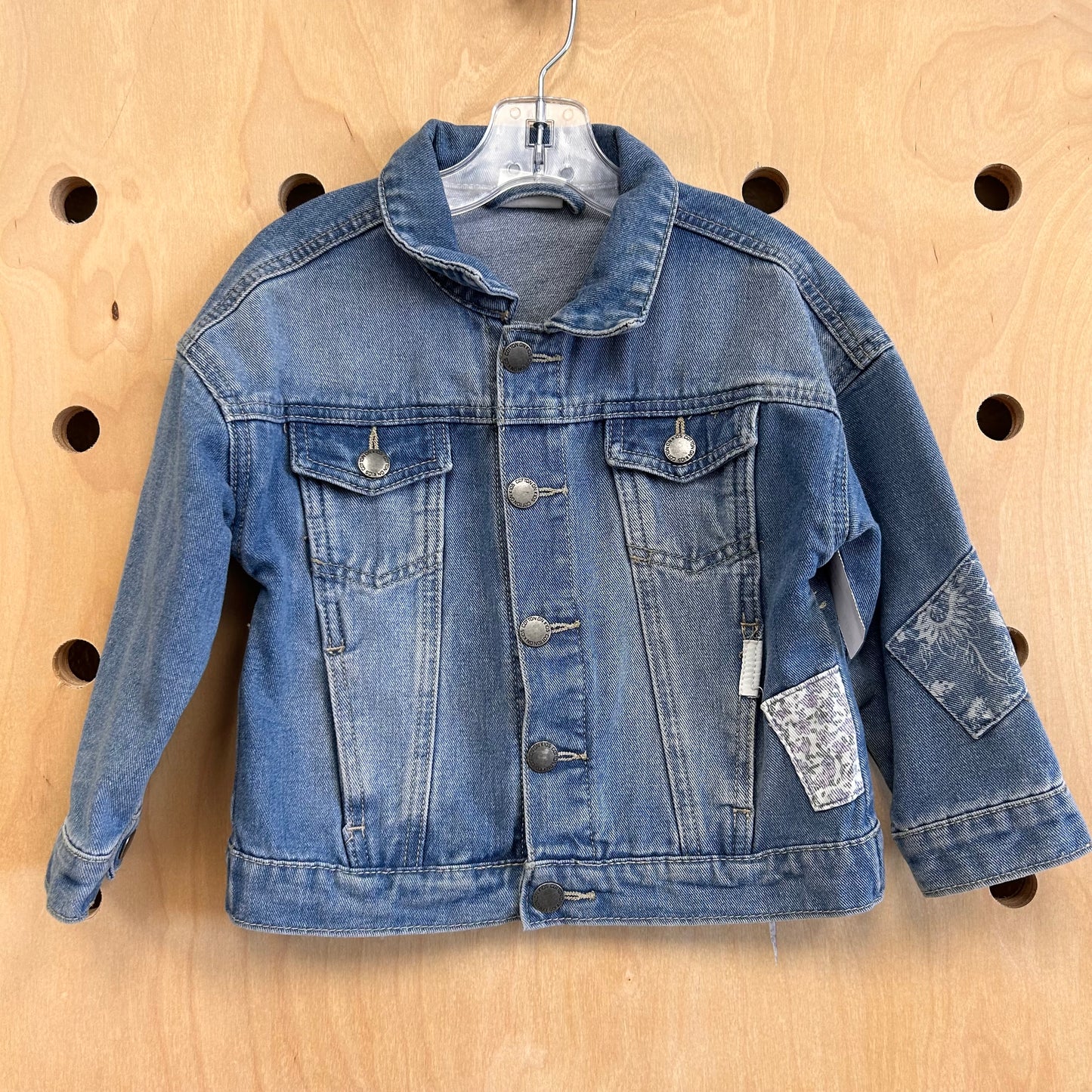 Snap Denim Floral Patch Jacket