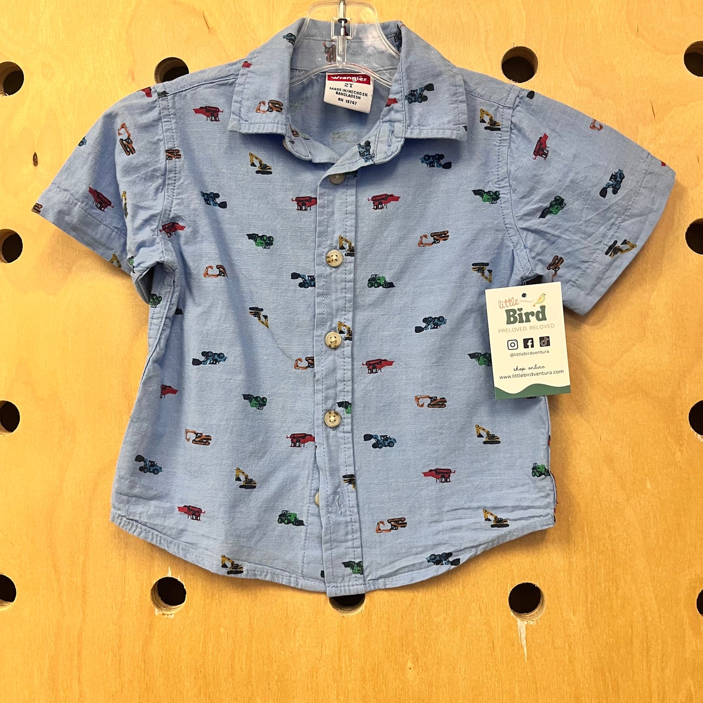 Blue Construction Vehicles Button Up Shirt