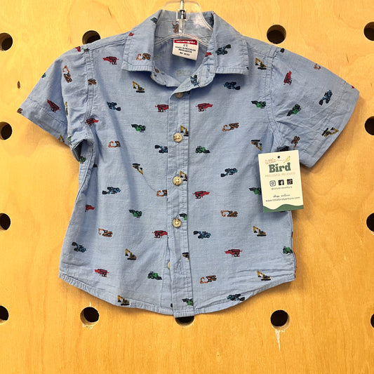 Blue Construction Vehicles Button Up Shirt