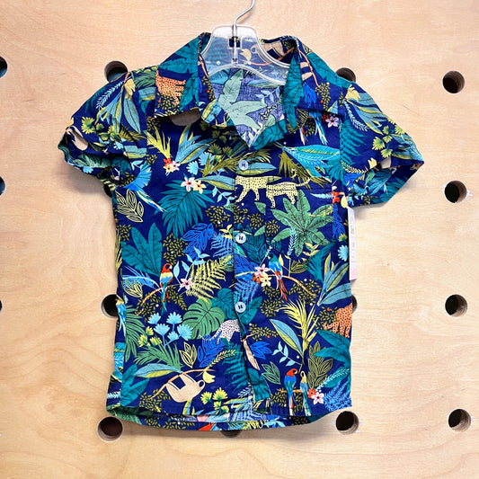 Navy Jungle Button Up