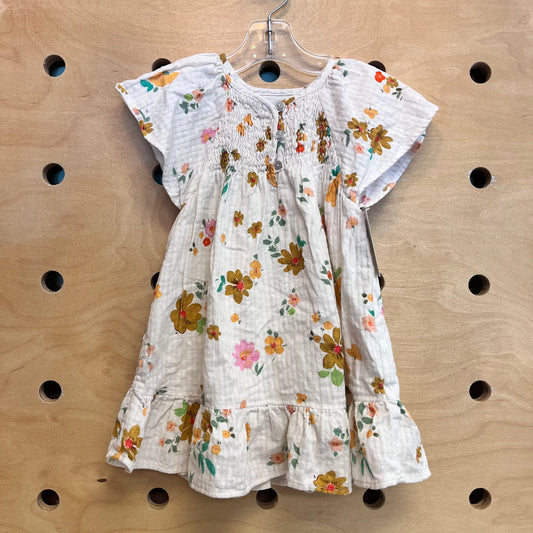 Cream Floral Muslin Dress