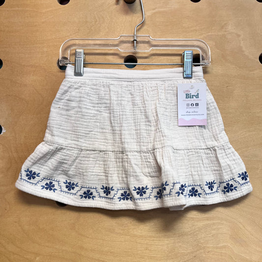 White/Blue Embroidered Gauze Skirt